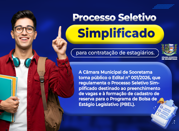 1º PROCESSO SELETIVO SIMPLIFICADO PARA CONTRATAÇÃO DE ESTAGIÁRIOS DA CÂMARA MUNICIPAL DE SOORETAMA